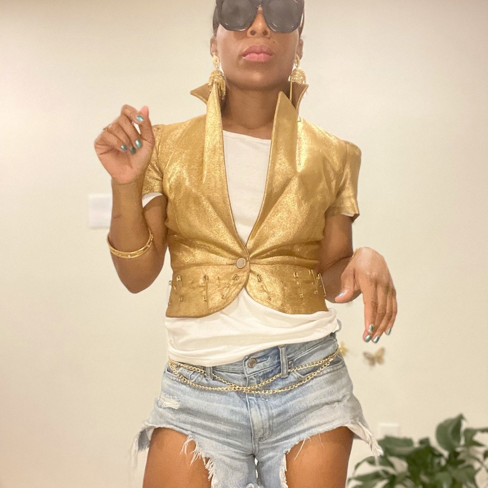 Gold Short sleeve Leather Blazer